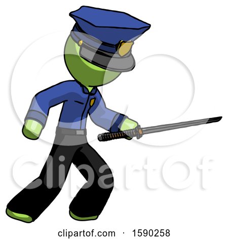 Green Police Man Stabbing with Ninja Sword Katana by Leo Blanchette