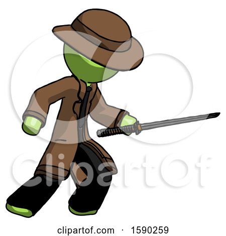 Green Detective Man Stabbing with Ninja Sword Katana by Leo Blanchette