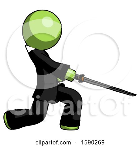 Green Clergy Man with Ninja Sword Katana Slicing or Striking Something by Leo Blanchette