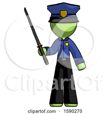 Green Police Man Standing up with Ninja Sword Katana by Leo Blanchette