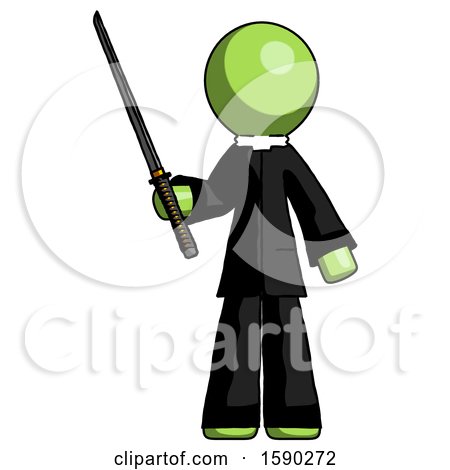 Green Clergy Man Standing up with Ninja Sword Katana by Leo Blanchette