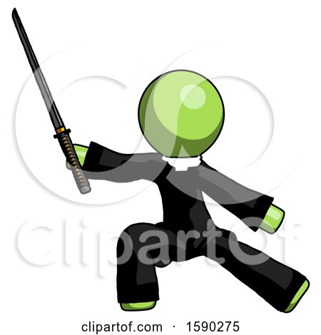 Green Clergy Man with Ninja Sword Katana in Defense Pose by Leo Blanchette