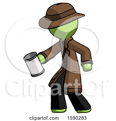 Green Detective Man Begger Holding Can Begging or Asking for Charity Facing Left by Leo Blanchette