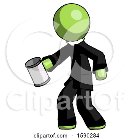 Green Clergy Man Begger Holding Can Begging or Asking for Charity Facing Left by Leo Blanchette