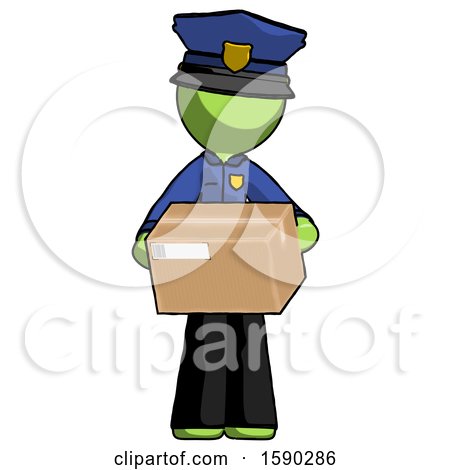 Green Police Man Holding Box Sent or Arriving in Mail by Leo Blanchette
