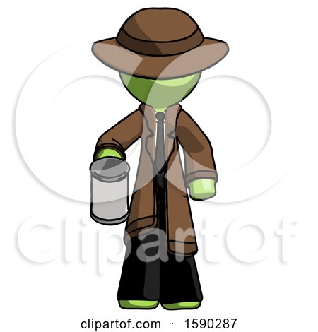 Green Detective Man Begger Holding Can Begging or Asking for Charity by Leo Blanchette