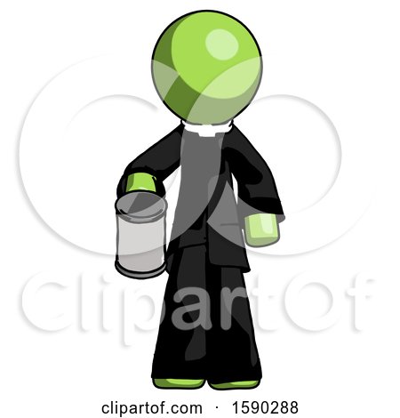 Green Clergy Man Begger Holding Can Begging or Asking for Charity by Leo Blanchette