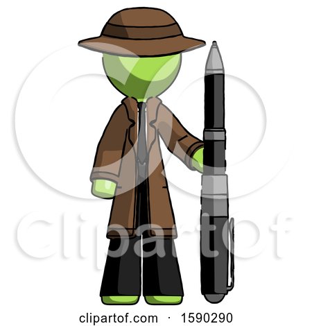 Green Detective Man Holding Large Pen by Leo Blanchette