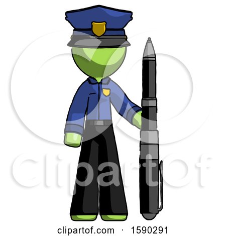 Green Police Man Holding Large Pen by Leo Blanchette