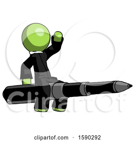 Green Clergy Man Riding a Pen like a Giant Rocket by Leo Blanchette
