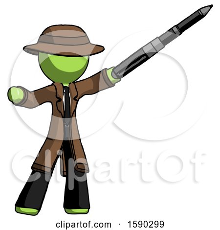 Green Detective Man Demonstrating That Indeed the Pen Is Mightier by Leo Blanchette