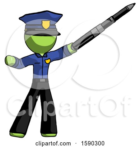 Green Police Man Demonstrating That Indeed the Pen Is Mightier by Leo Blanchette