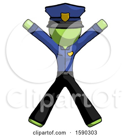 Green Police Man Jumping or Flailing by Leo Blanchette
