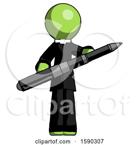Green Clergy Man Posing Confidently with Giant Pen by Leo Blanchette