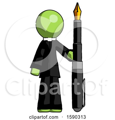 Green Clergy Man Holding Giant Calligraphy Pen by Leo Blanchette