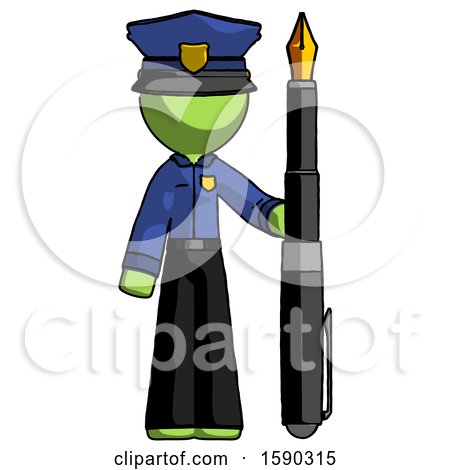 Green Police Man Holding Giant Calligraphy Pen by Leo Blanchette