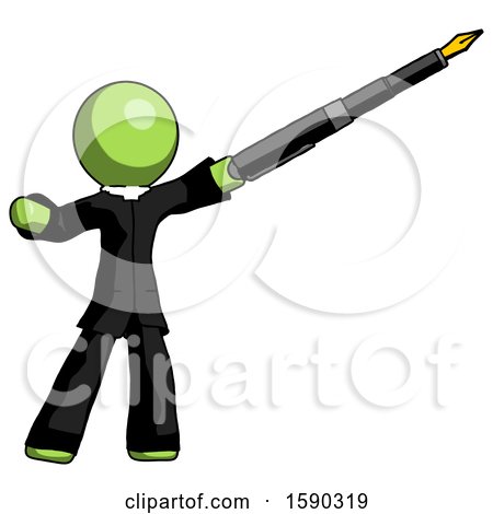 Green Clergy Man Pen Is Mightier Than the Sword Calligraphy Pose by Leo Blanchette
