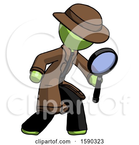 Green Detective Man Inspecting with Large Magnifying Glass Right by Leo Blanchette
