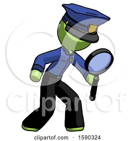 Green Police Man Inspecting with Large Magnifying Glass Right by Leo Blanchette