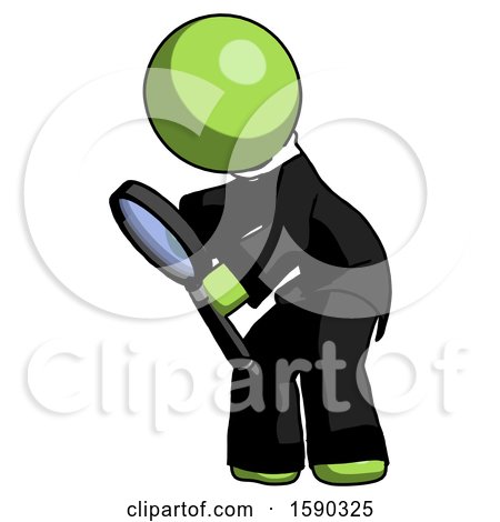 Green Clergy Man Inspecting with Large Magnifying Glass Left by Leo Blanchette