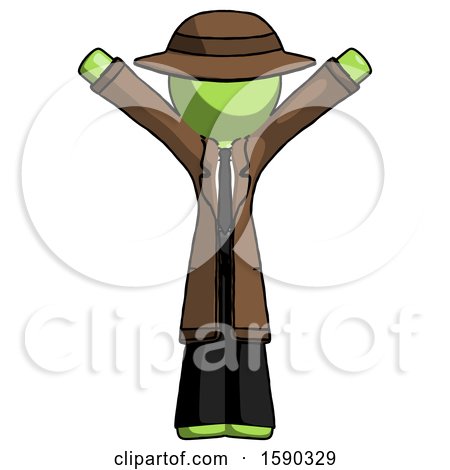 Green Detective Man with Arms out Joyfully by Leo Blanchette