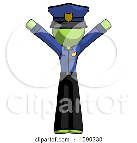 Green Police Man with Arms out Joyfully by Leo Blanchette