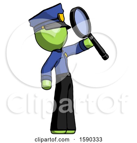Green Police Man Inspecting with Large Magnifying Glass Facing up by Leo Blanchette