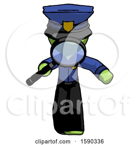 Green Police Man Looking down Through Magnifying Glass by Leo Blanchette