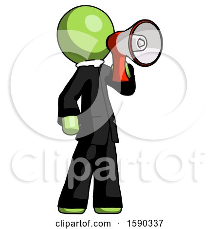 Green Clergy Man Shouting into Megaphone Bullhorn Facing Right by Leo Blanchette