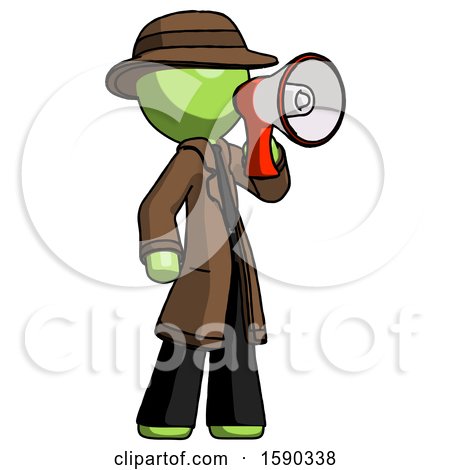 Green Detective Man Shouting into Megaphone Bullhorn Facing Right by Leo Blanchette
