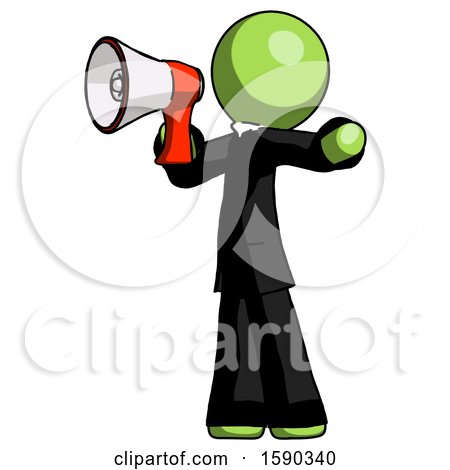 Green Clergy Man Shouting into Megaphone Bullhorn Facing Left by Leo Blanchette