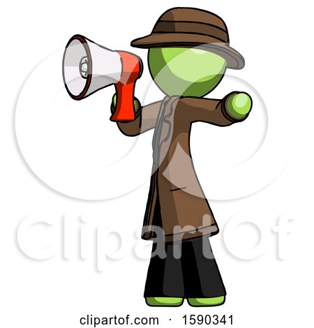 Green Detective Man Shouting into Megaphone Bullhorn Facing Left by Leo Blanchette