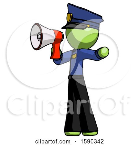 Green Police Man Shouting into Megaphone Bullhorn Facing Left by Leo Blanchette