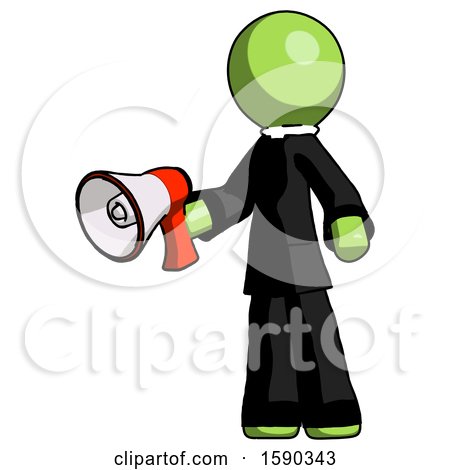 Green Clergy Man Holding Megaphone Bullhorn Facing Right by Leo Blanchette