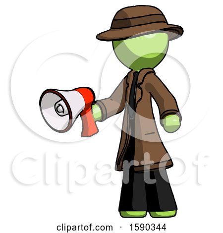 Green Detective Man Holding Megaphone Bullhorn Facing Right by Leo Blanchette