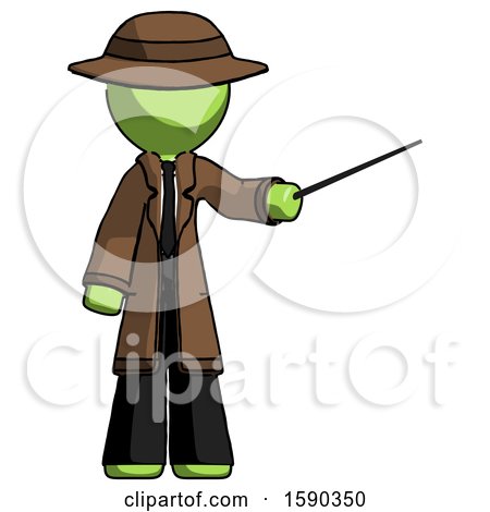 Green Detective Man Teacher or Conductor with Stick or Baton Directing by Leo Blanchette