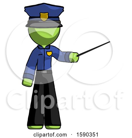 Green Police Man Teacher or Conductor with Stick or Baton Directing by Leo Blanchette