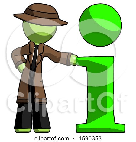 Green Detective Man with Info Symbol Leaning up Against It by Leo Blanchette