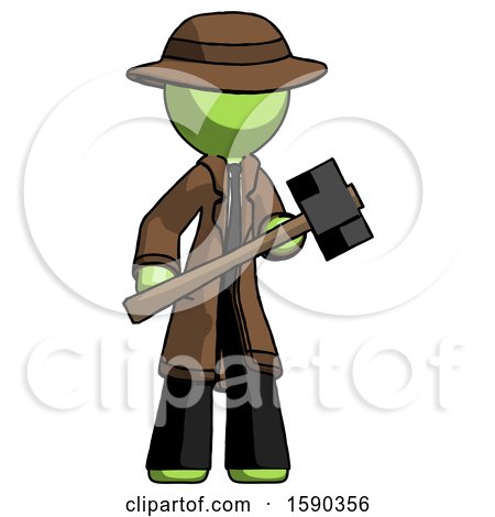 Green Detective Man with Sledgehammer Standing Ready to Work or Defend by Leo Blanchette