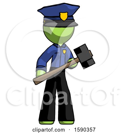 Green Police Man with Sledgehammer Standing Ready to Work or Defend by Leo Blanchette