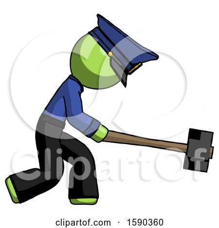 Green Police Man Hitting with Sledgehammer, or Smashing Something by Leo Blanchette