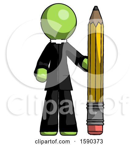 Green Clergy Man with Large Pencil Standing Ready to Write by Leo Blanchette