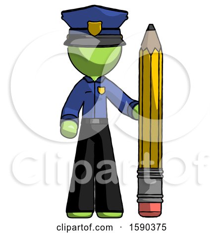 Green Police Man with Large Pencil Standing Ready to Write by Leo Blanchette