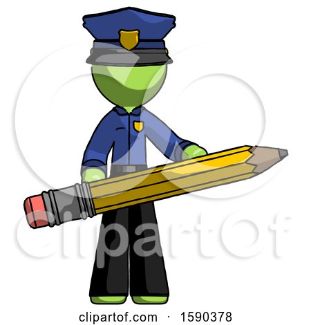 Green Police Man Writer or Blogger Holding Large Pencil by Leo Blanchette