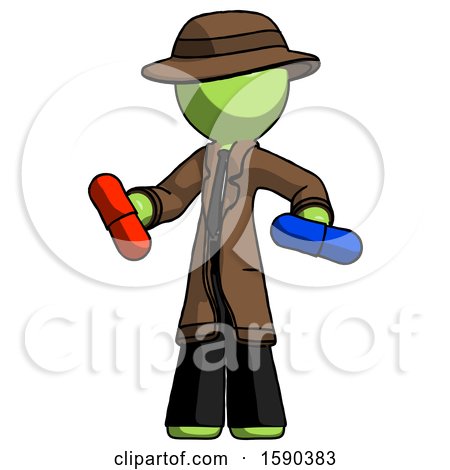 Green Detective Man Red Pill or Blue Pill Concept by Leo Blanchette