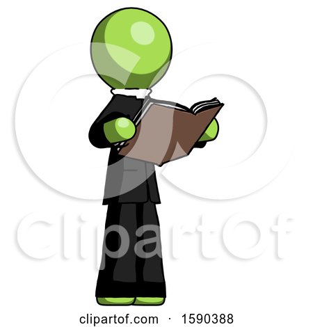 Green Clergy Man Reading Book While Standing up Facing Away by Leo Blanchette