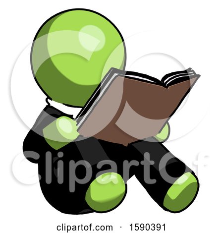 Green Clergy Man Reading Book While Sitting down by Leo Blanchette