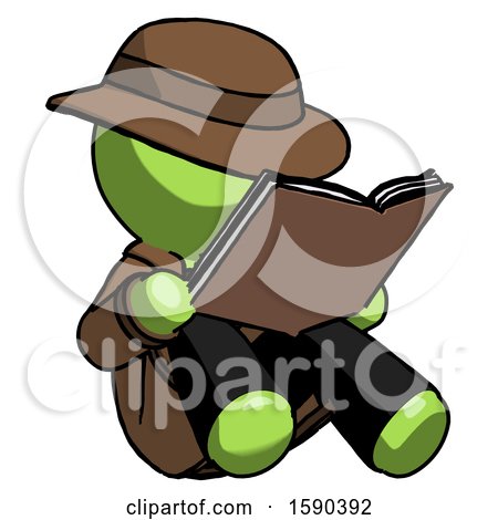 Green Detective Man Reading Book While Sitting down by Leo Blanchette