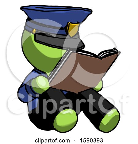Green Police Man Reading Book While Sitting down by Leo Blanchette