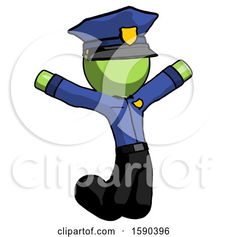 Green Police Man Jumping or Kneeling with Gladness by Leo Blanchette
